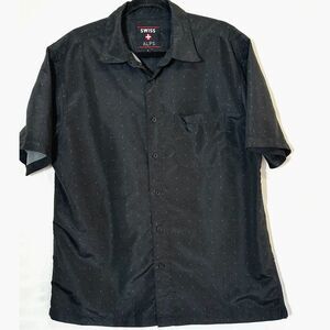 Swiss Alps Men's Short Sleeve Button Down Shirt Black/Blue Texture Pattern SZ L